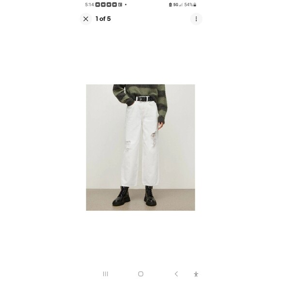 Ladies Allsaints Jayce White Denim Distressed Hi Waist Ankle Wide Leg Size 27 - Picture 1 of 9